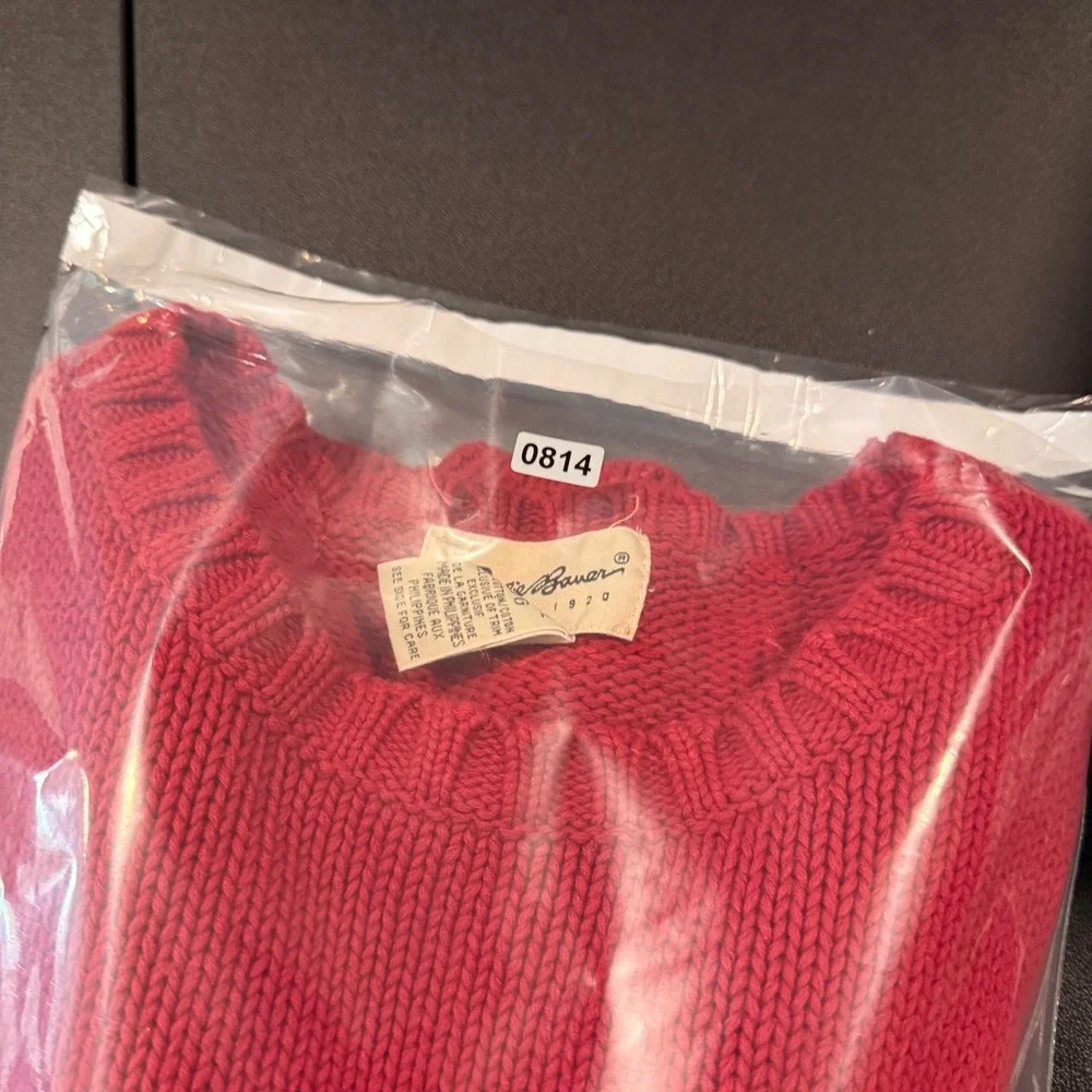 Vintage Eddie Bauer Sweater Red Chunky Cotton Knit Crewneck Pullover Large